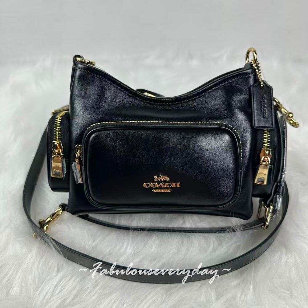 Coach Laurel Shoulder Bag 22 With Pockets In Leather/Gold/Black CEU29 NWT